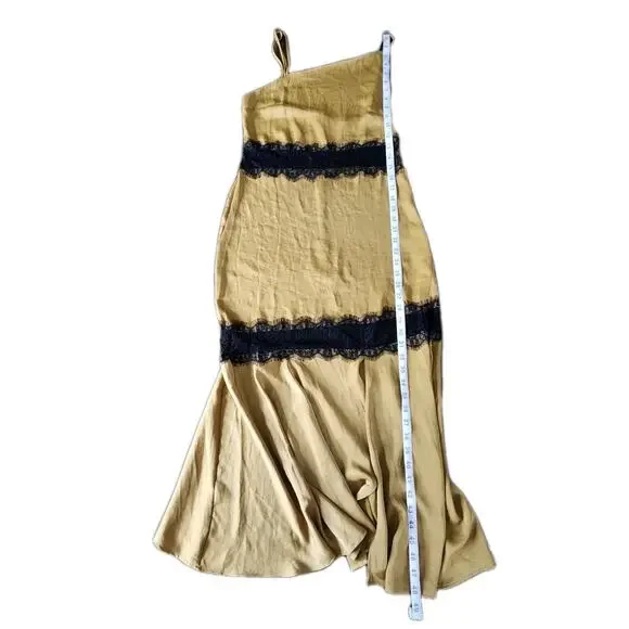 Zara Satin Contrast Slip Camisole Midi Dress Sheer Lace Panel Olive green Xs - Picture 11 of 11